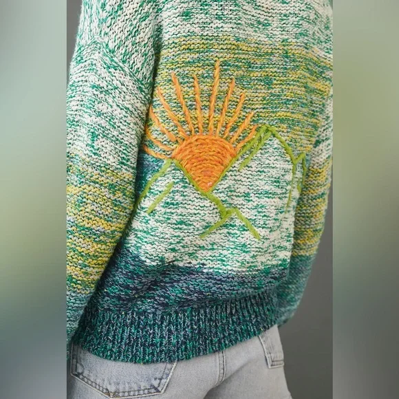 EUC Pilcro Anthropologie Sunset Embroidered Cardigan size Small - Picture 6 of 13